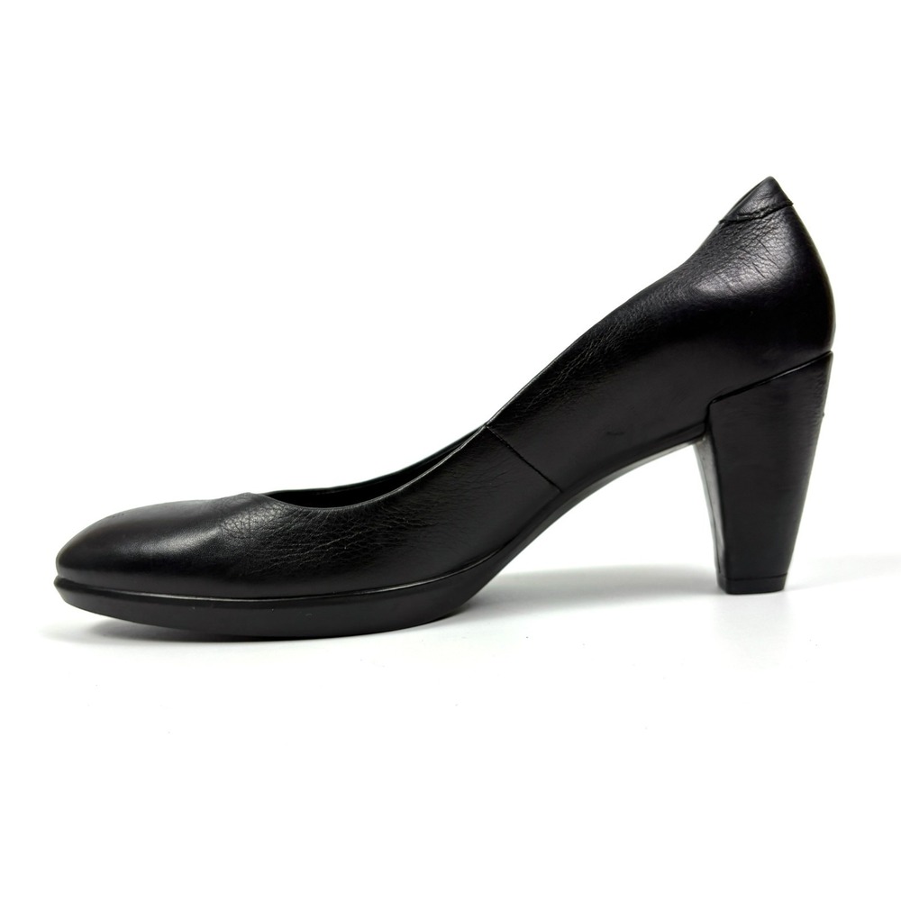 Ecco Black Leather Pumps Sz 40 9 9.5 Danish Style Block Heels Minimalist Career - Picture 7 of 16